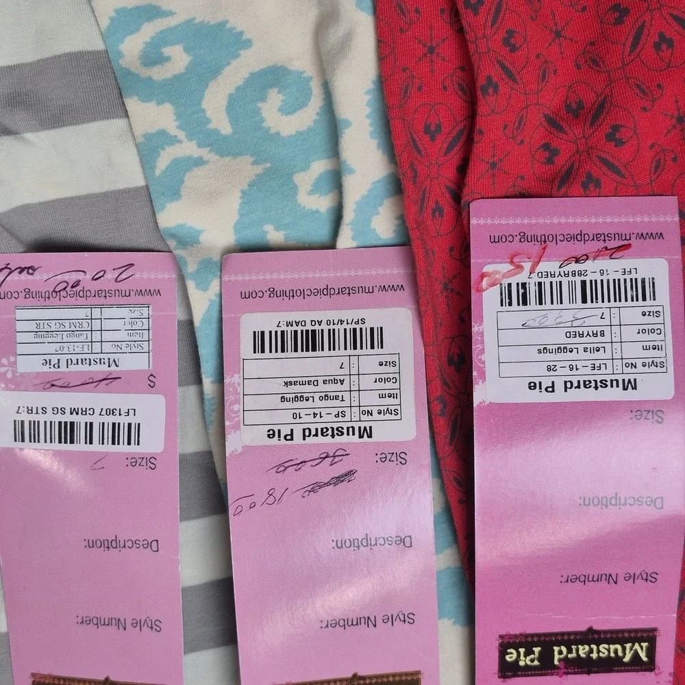 Mustard Pie Girls Size 7 Leggings Lot of 3 Ruffle Ruched Damask Stripe NWT